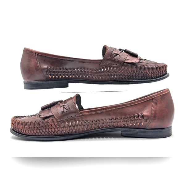 Nunn Bush Woven Leather Tassel Loafers Men's Sz 12M Brown Slip On Casual Preppy - Picture 11 of 17